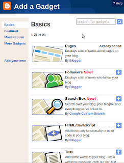 Blogger add-a-gadget window