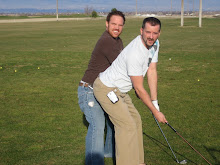 Aaron at the Driving Range Goofing around with his Best Friend Travis
