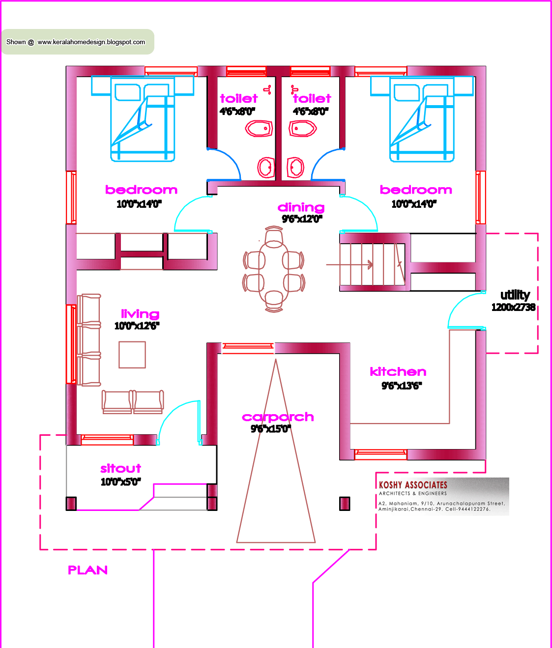 Single Floor House Plan - 1000 Sq. Ft. - Kerala home design and floor plans