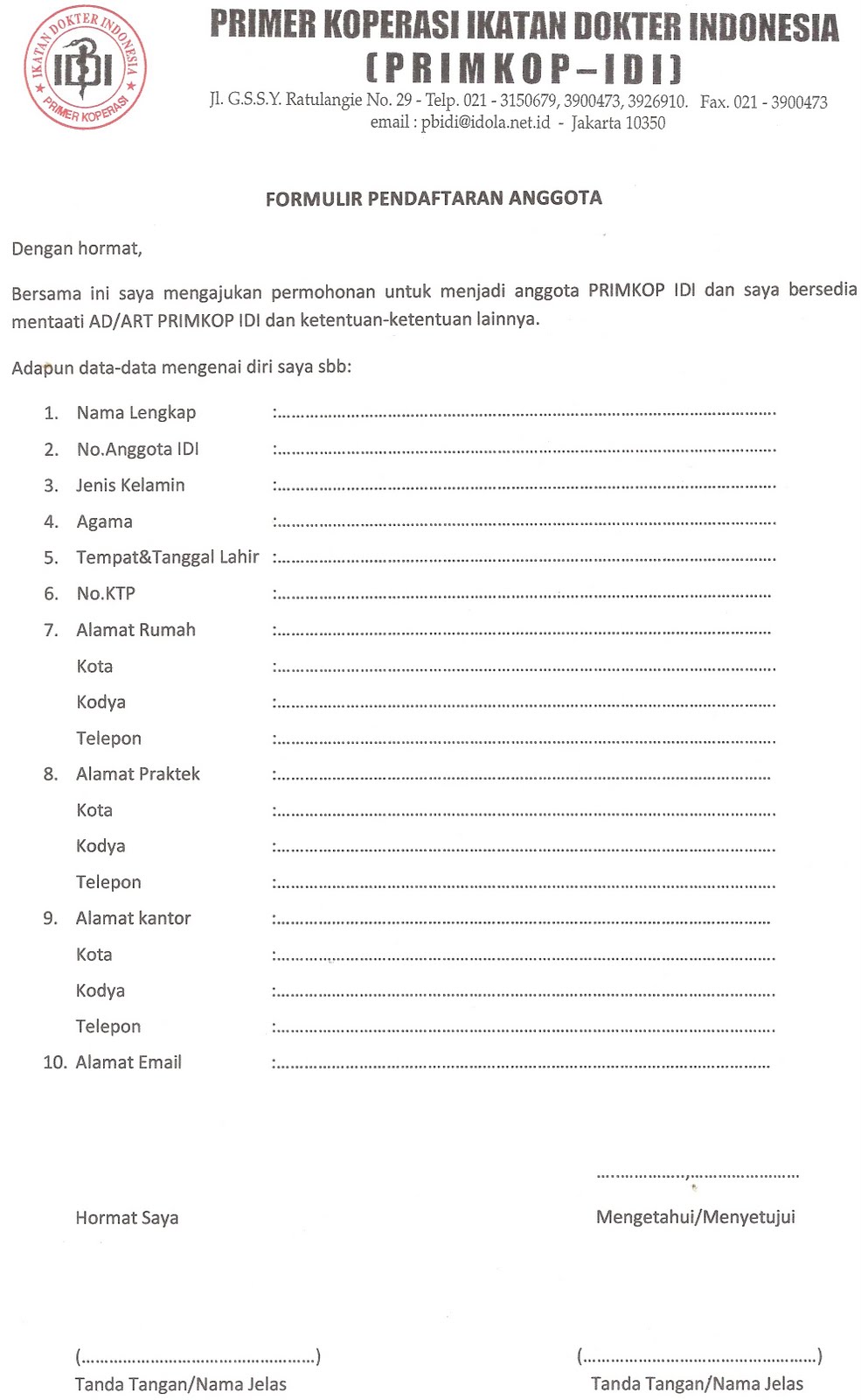 PRIMER KOPERASI IKATAN DOKTER INDONESIA: Formulir 