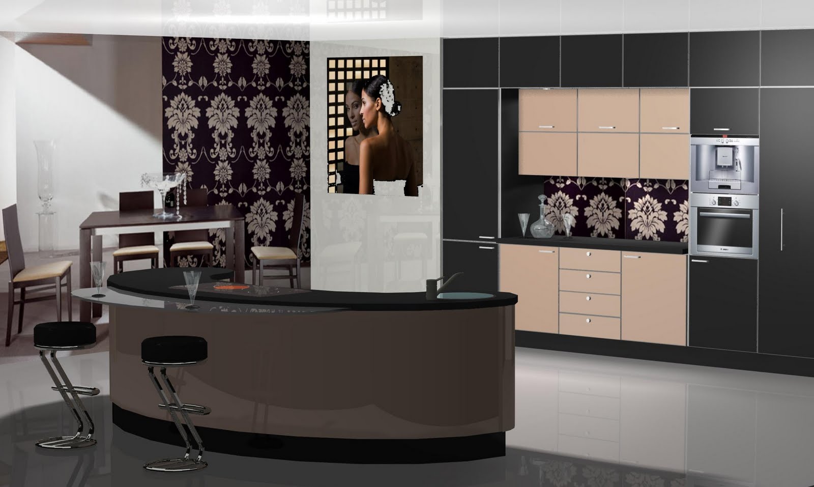 Diseño muebles de cocina: Diseño de cocina con isla en forma redondeada