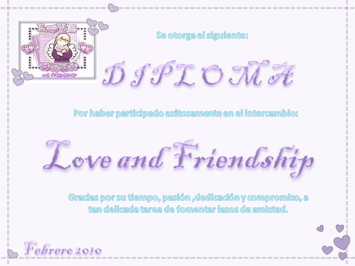 Diploma de participacion en el Inter love and friendship, organizado por Maribel