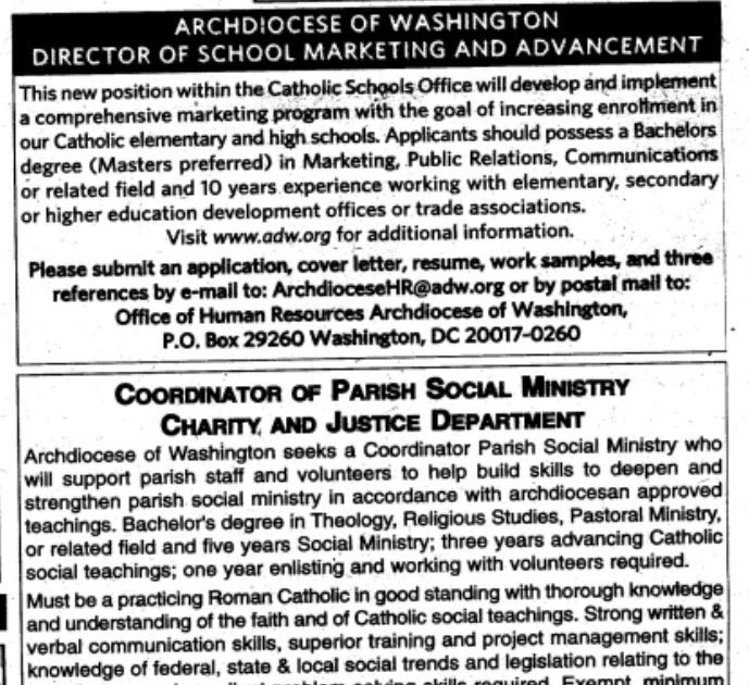 Archdiocese of washington schools jobs
