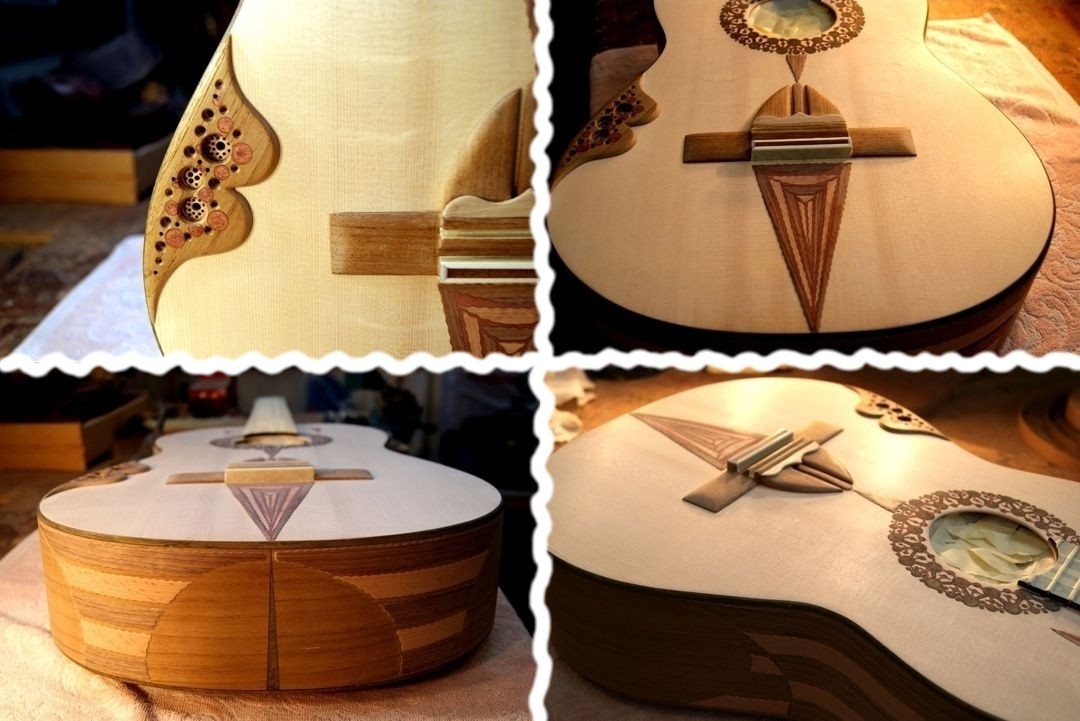 COMPLETED  KERTSOPOULOS GUITAR IN THE WORKSHOP BEFORE VARNISHING