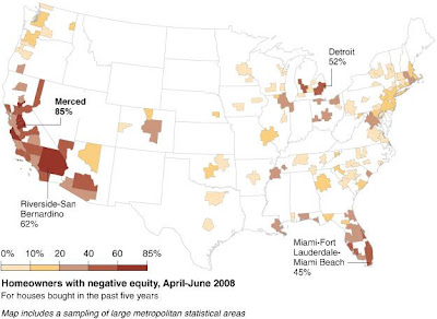 Percentage of Homeowners with Negative Equity, April-June 2008, Source: New York Times