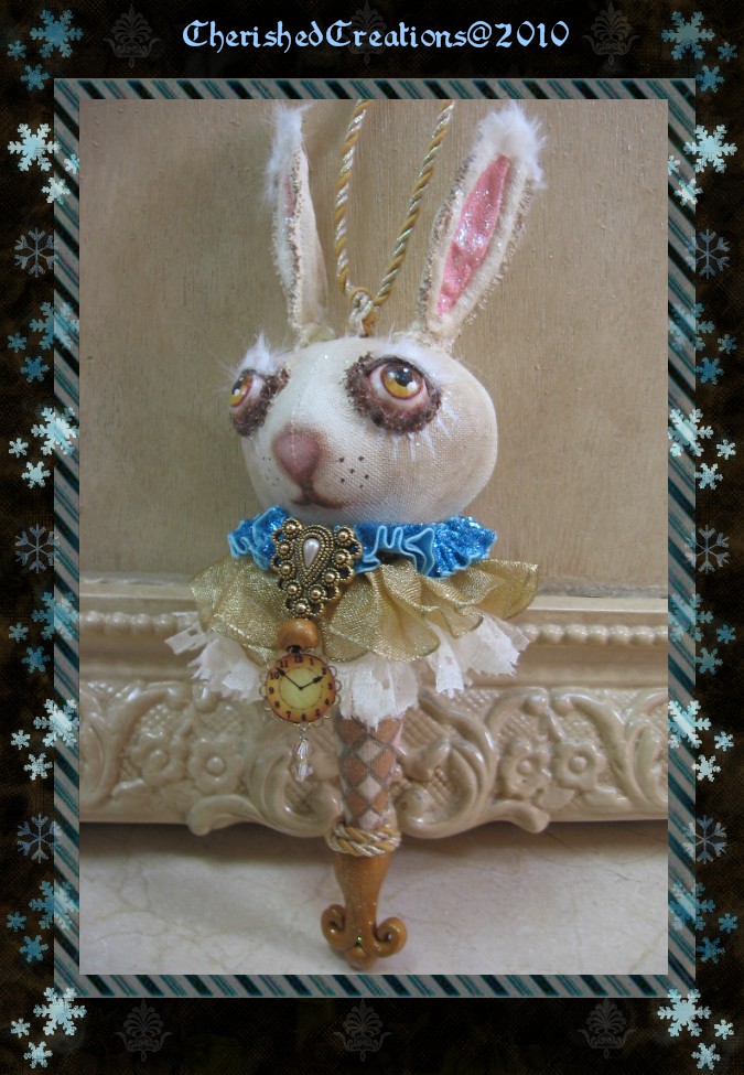 OOAK Art Dolls by Ninoska Seary: White Rabbit Ornament~ Christmas time!
