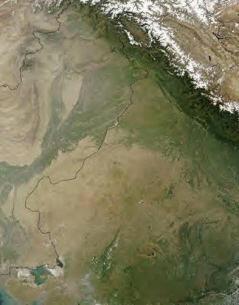 Satellite view of the Sarasvati River basin running from the Himalayan Mountains to the west coast