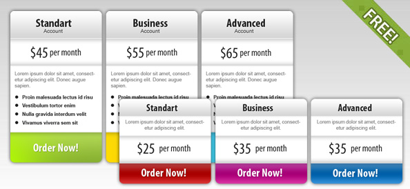 Pricing Table PSD UI Element