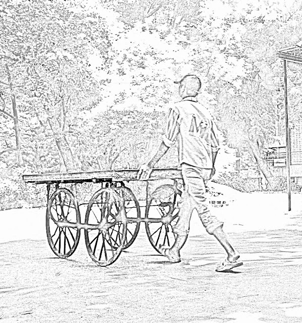 man pushing handcart sketch