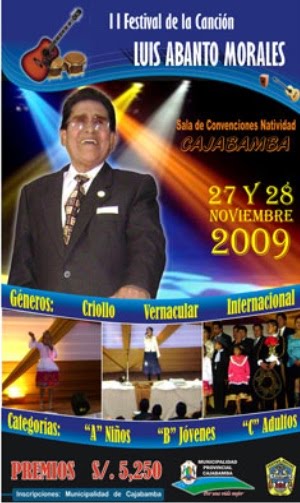 Este 27 y 28 de noviembre se realizará el II festival de la canción Luis Abanto Morales 2009 en Cajabamba