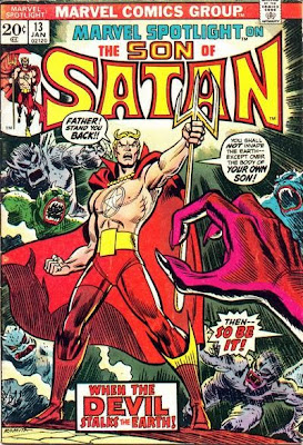 Son of Satan challenges hs father the Devil, Marvel Spotlight #13, John Romita cover