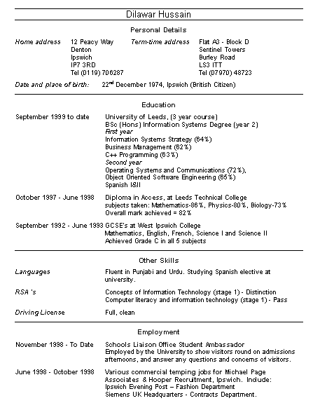 cv for a teaching assistant