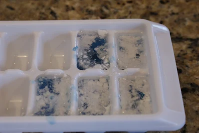 plastic ice cube tray filled with glycerin and soap shavings