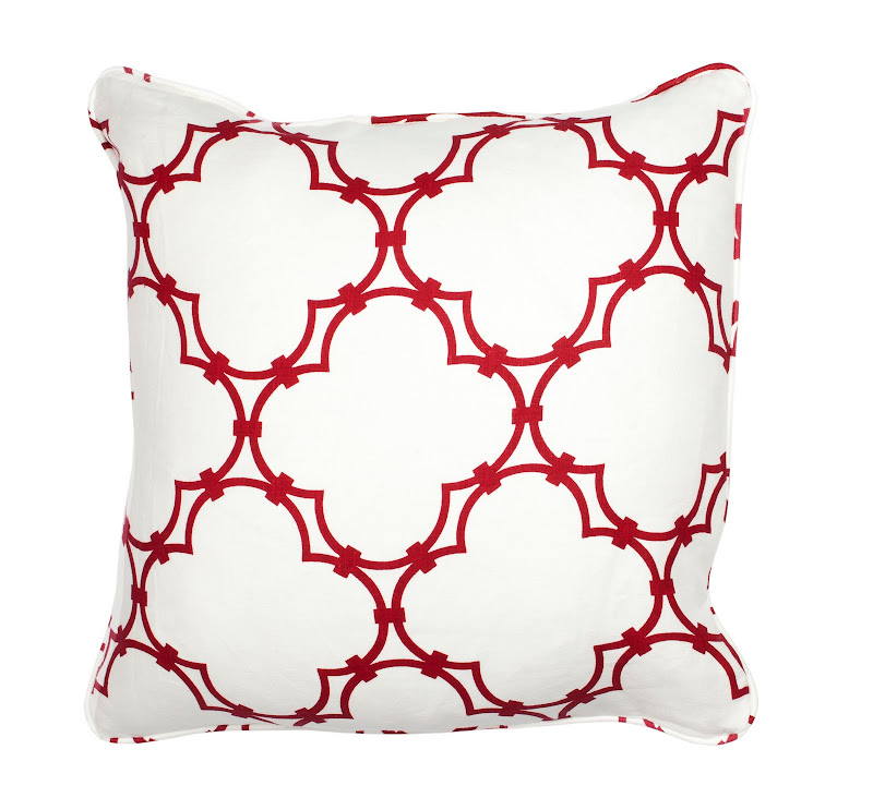 Nbaynadamas Quatrefoil linen pillow with self welt in Dark Red