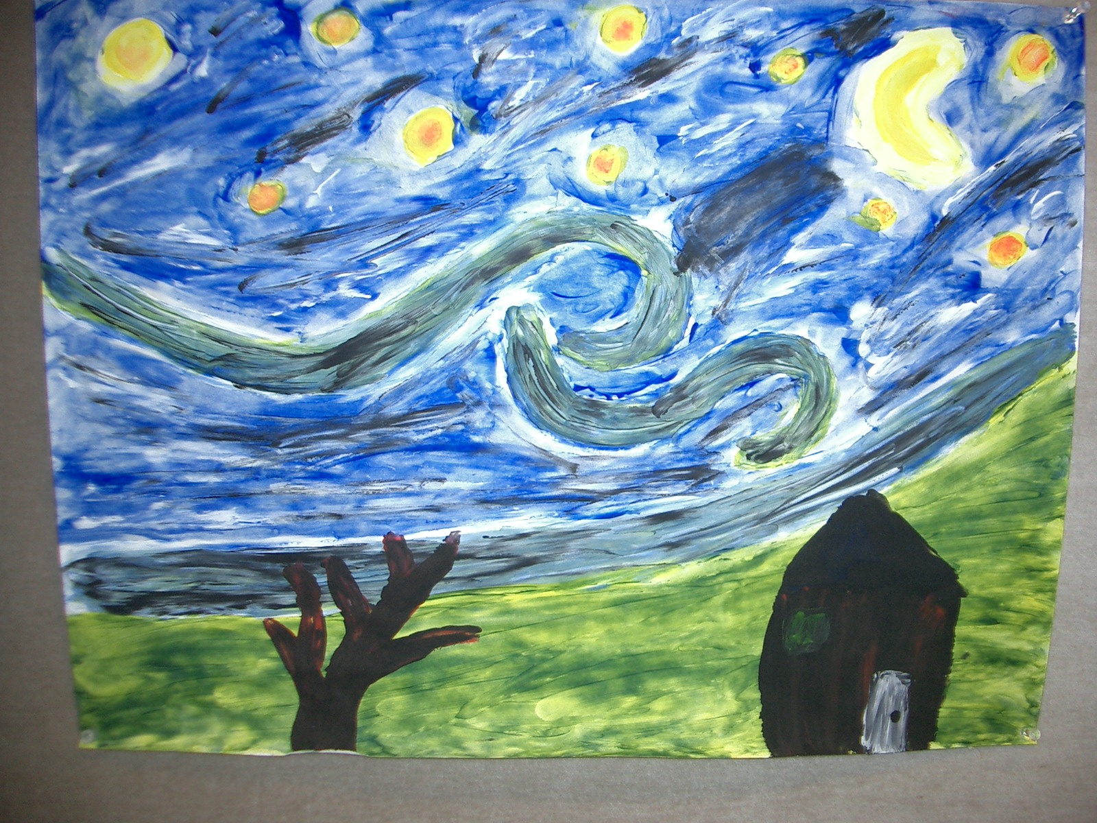 Mrs. Davies Art Studio Starry Night Finger Painting