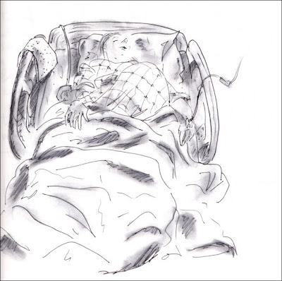 Alida after her epidural, birthing drawings by F. Lennox Campello