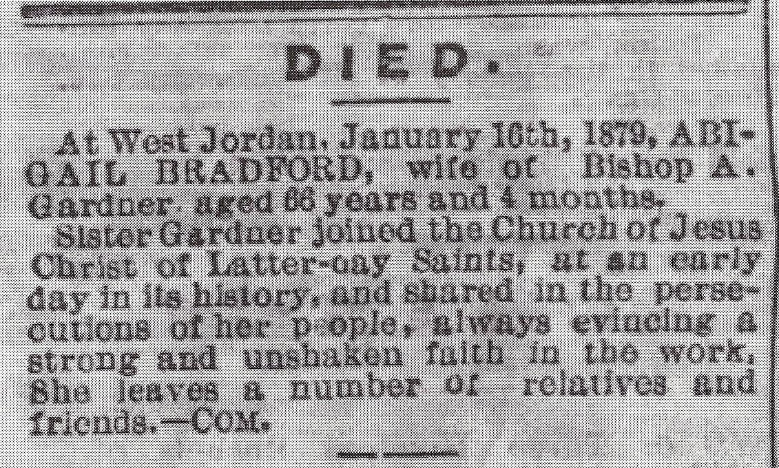 The Archibald Gardner Family Abigail Sprague Bradford Gardner Death