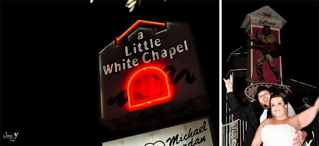 Bride and groom in front of A Little White Chapel in las Vegas for their wedding