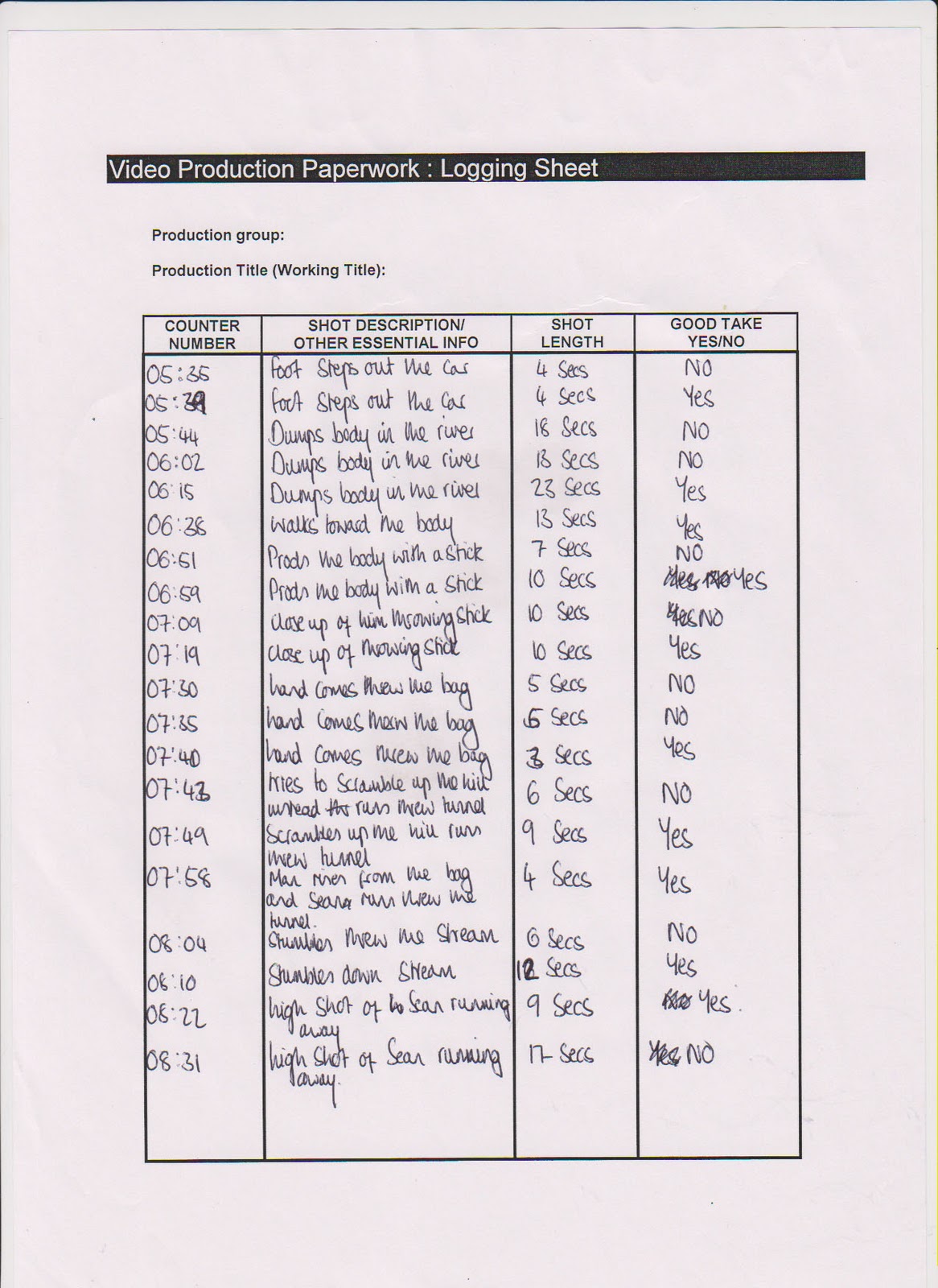 AS Media: Section 10 : Film/Tape Logging Sheet