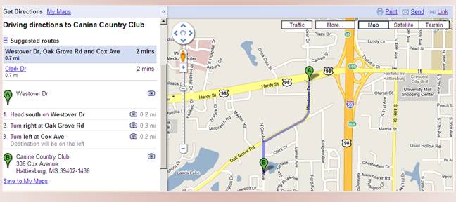 Map to Canine Country Club
