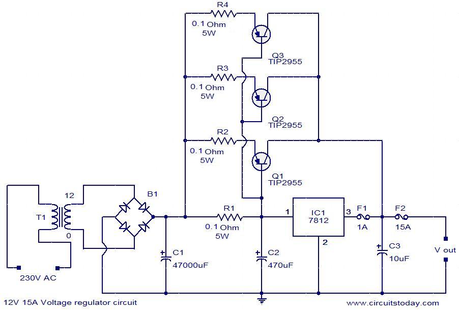 Skema Power Supply Regulator: 12V 15A voltage regulator