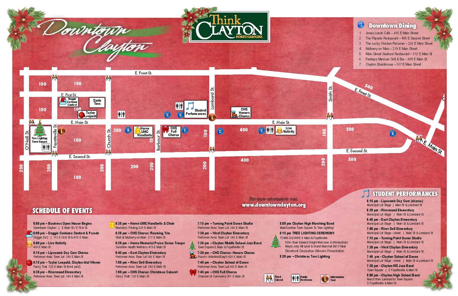 Downtown Clayton NC Christmas Village & Tree Lighting Schedule & Map
