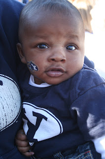 Young infant boy wearing BYU apparel