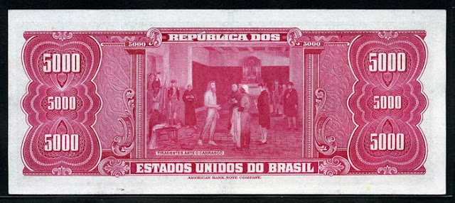Tiradentes cédula 5000 Brazian Cruzeiros banknote Notafilia