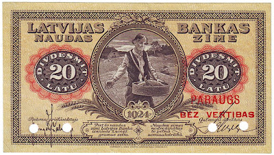 Mega rare currency Latvia banknote 20 Latu 1924