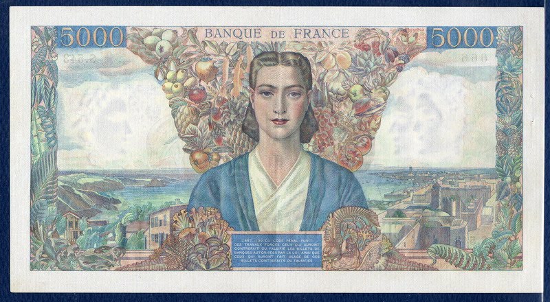 banknote 5000 French Francs Allegory of France