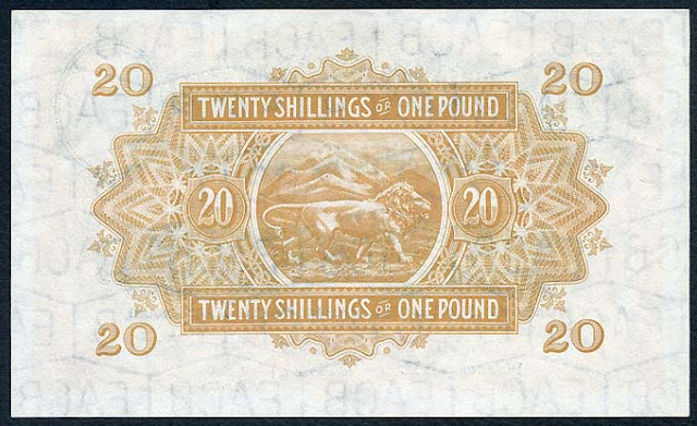 British East Africa paper money Twenty shillings one pound