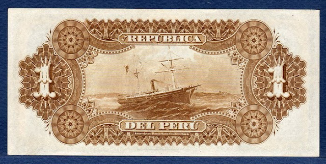 Peru 1 Sol banknote Ship in rough seas