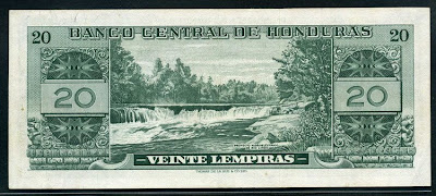 Honduras paper money 20 Lempiras banknote Rio Lindo Notafilia Numismática