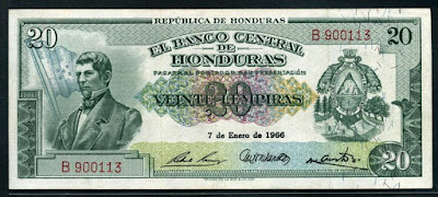 Honduras 20 Lempiras banknote currency paper money pictures Dionisio de Herrera Notafilia Numismática collecting billete de papel moneda