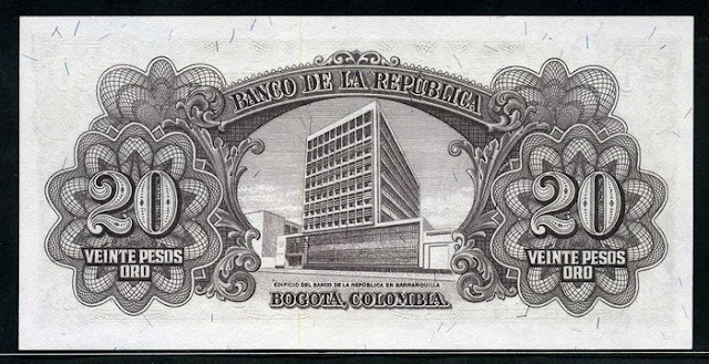 Colombian banknote 20 Pesos Oro Notafilia Numismática collecting paper money Papiergeld billete