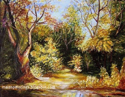 Autumn forest scene - oil painting