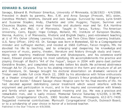 Edward B. Savage Obituary
