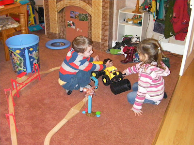 digger and train track, playing with my girlfriend