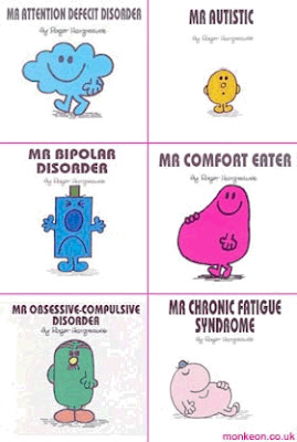 Mr Men with a difference, new inappropriate characters comfort eater chronic fatigue syndrome