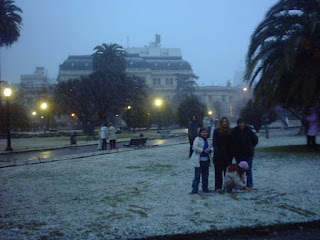 Plaza San Martin La Plata con nieve