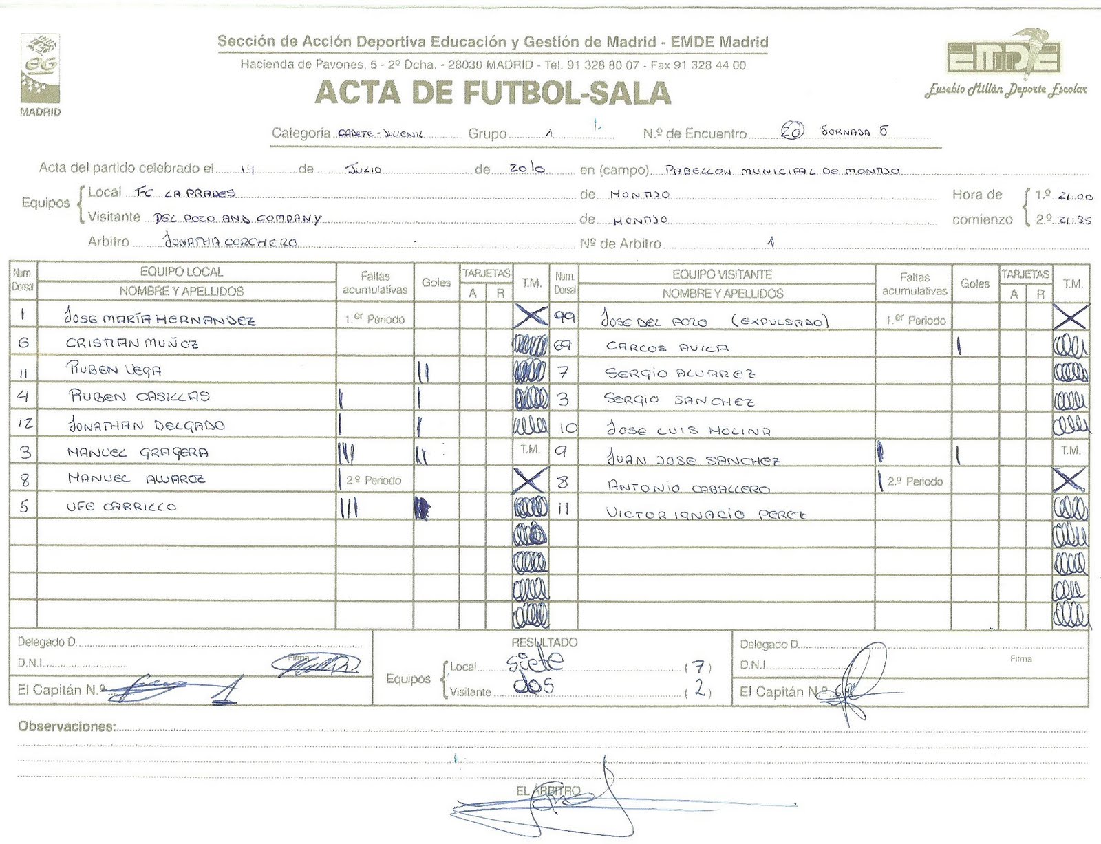 ACTA PARTIDO 20 | 1ª Liga Futbol Sala Montijo