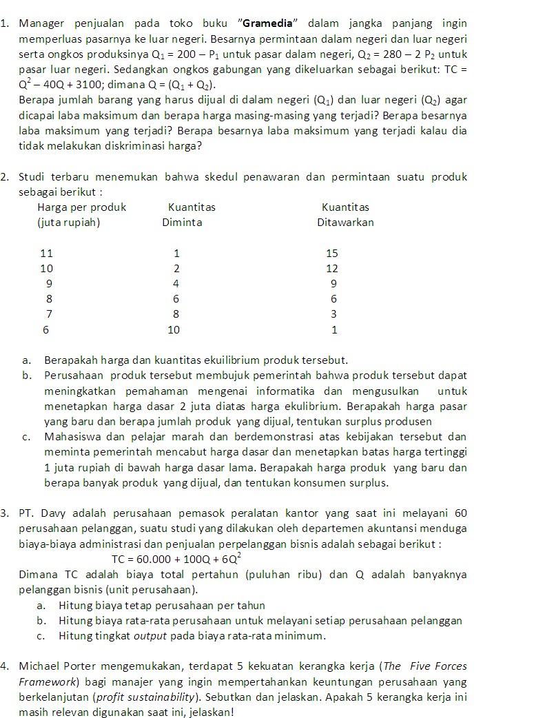 Soal Ekonomi Manajerial S2 Belajar Saja Soal Ekonomi Manajerial S2 Belajar Saja