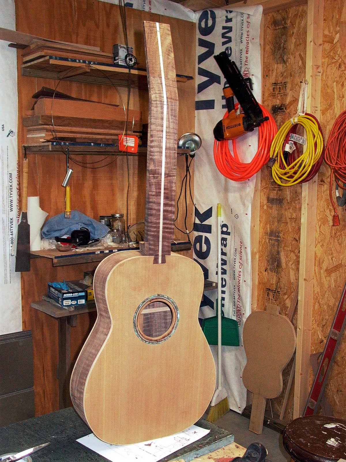 ThreeQuartersLeft Dovetail neck to body joint on an acoustic guitar