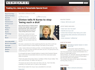 Satirical story on what Clinton said about North Korea on website newsarse.com