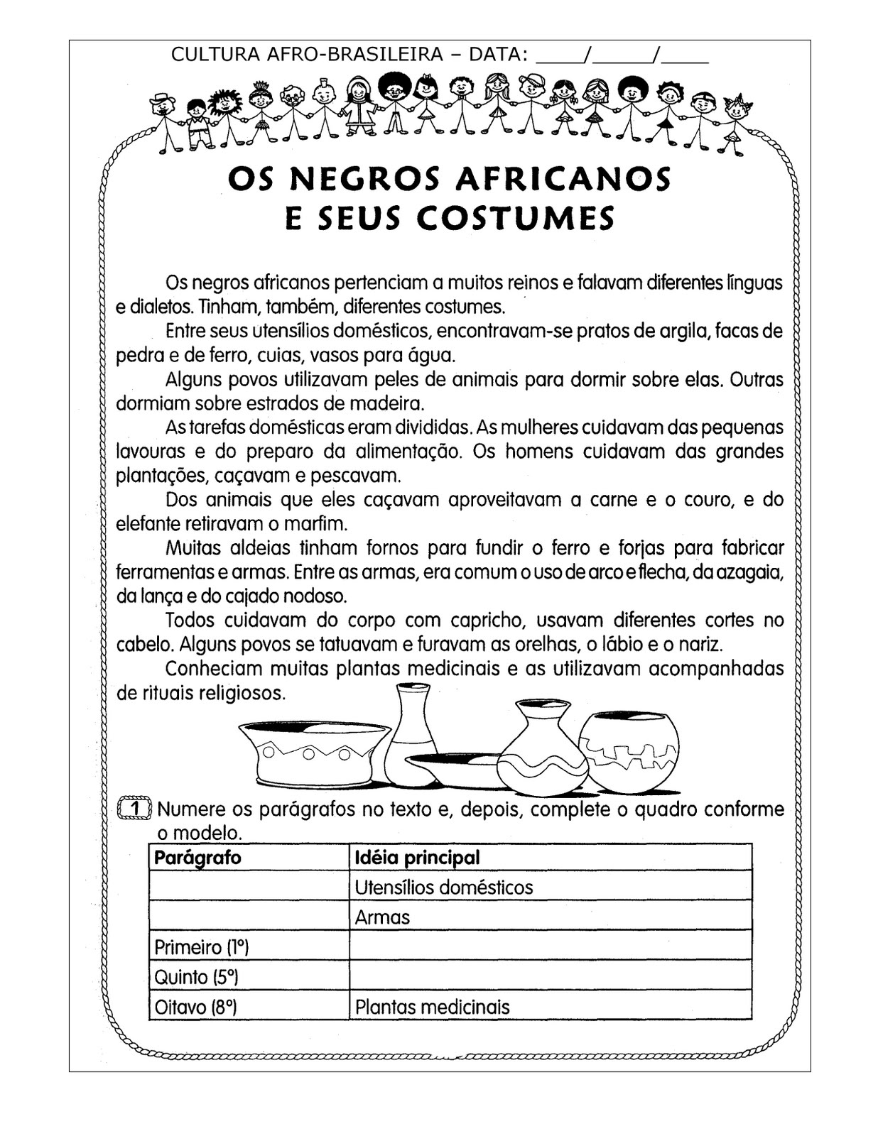 Vivendo com arte: ATIVIDADES DE CULTURA AFRO - 2