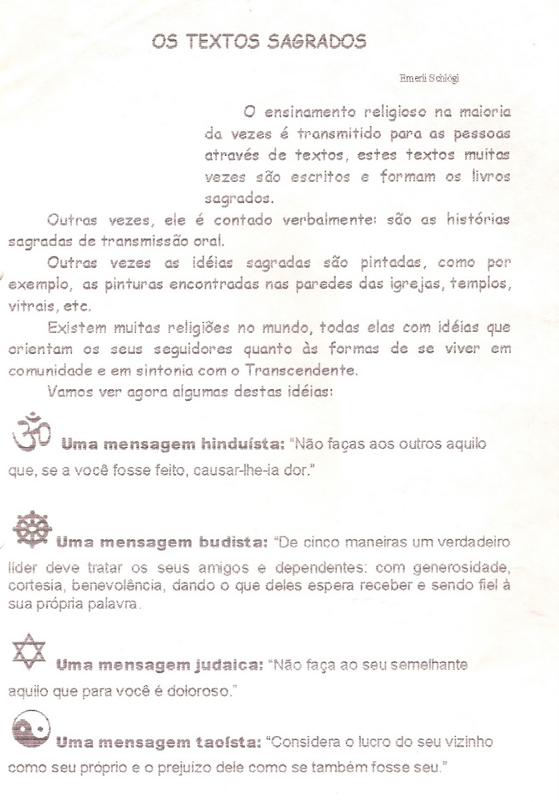 ENSINO RELIGIOSO PRA VALER Textos Sagrados
