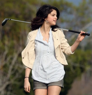 Cute Selena Gomez at a celebrity golf tournament where she met her husband, Tiger Woods.