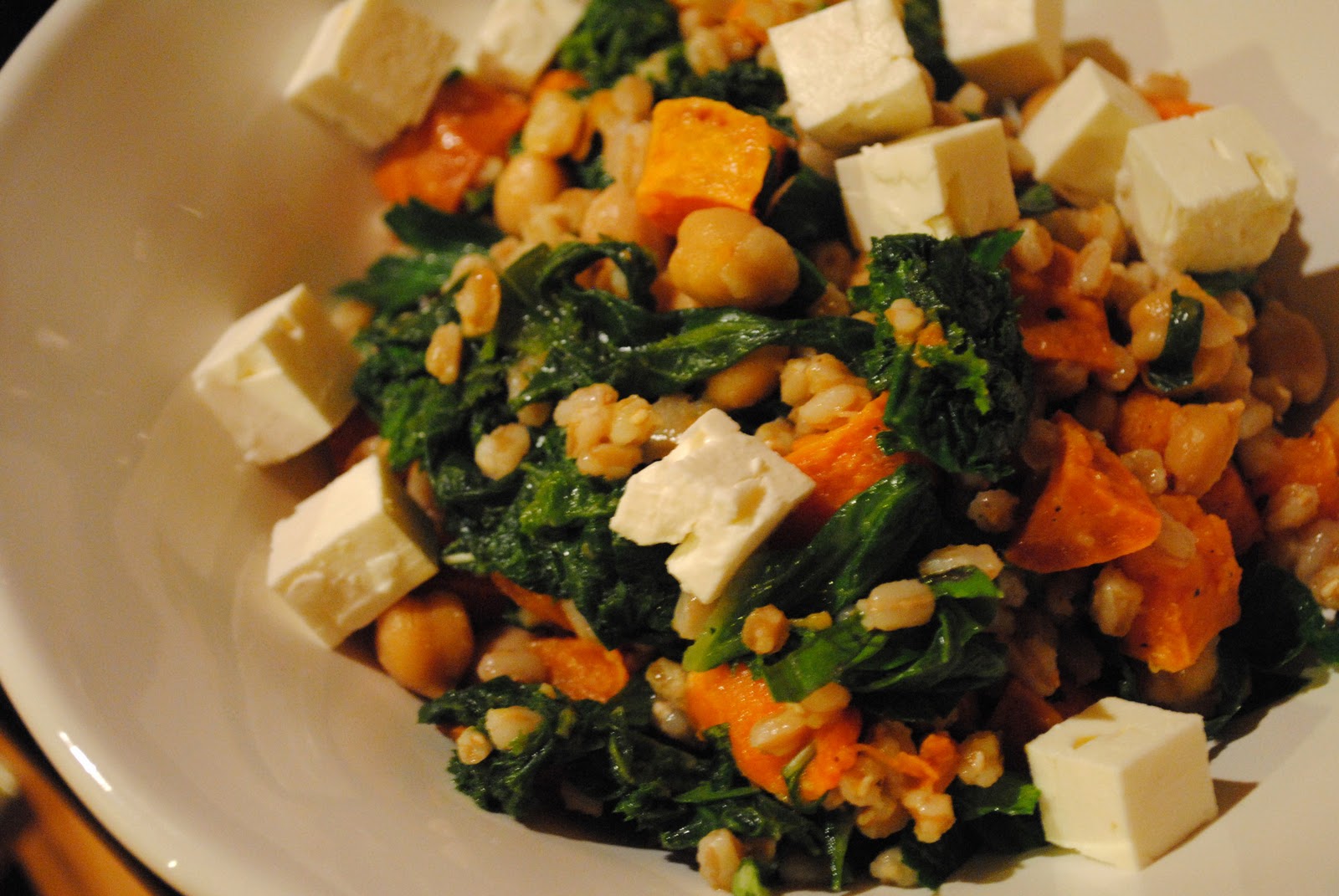 Veggies for Carnivores Warm Farro Salad with Yam and Kale