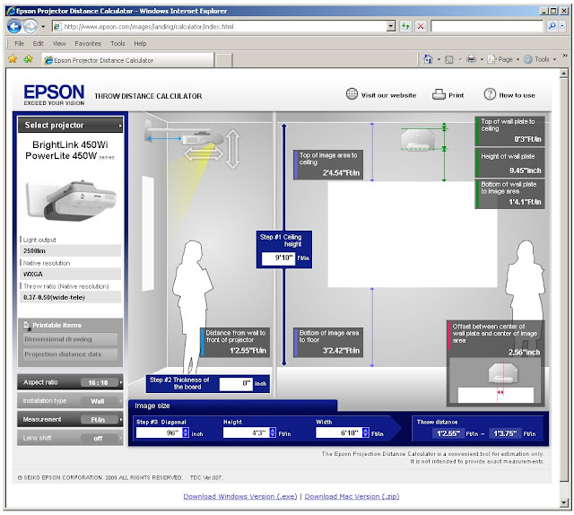 Grant's Audiovisual Perspective Projector Throw Distance Calculator