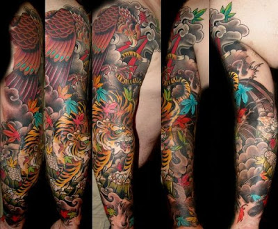 Sleeve tattoo design pictures - Hawk and Snake tattoo